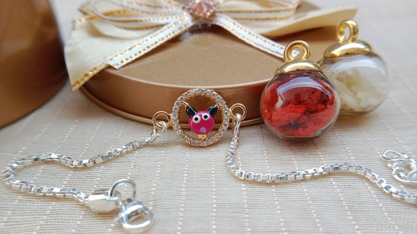 925 Pure Silver Pink Character Rakhi with Chain | Aryanz jewellery [kids]
