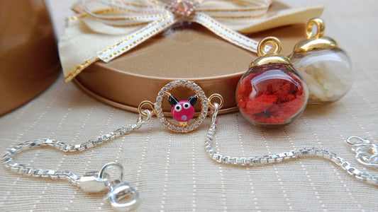 925 Pure Silver Pink Character Rakhi with Chain | Aryanz jewellery [kids]