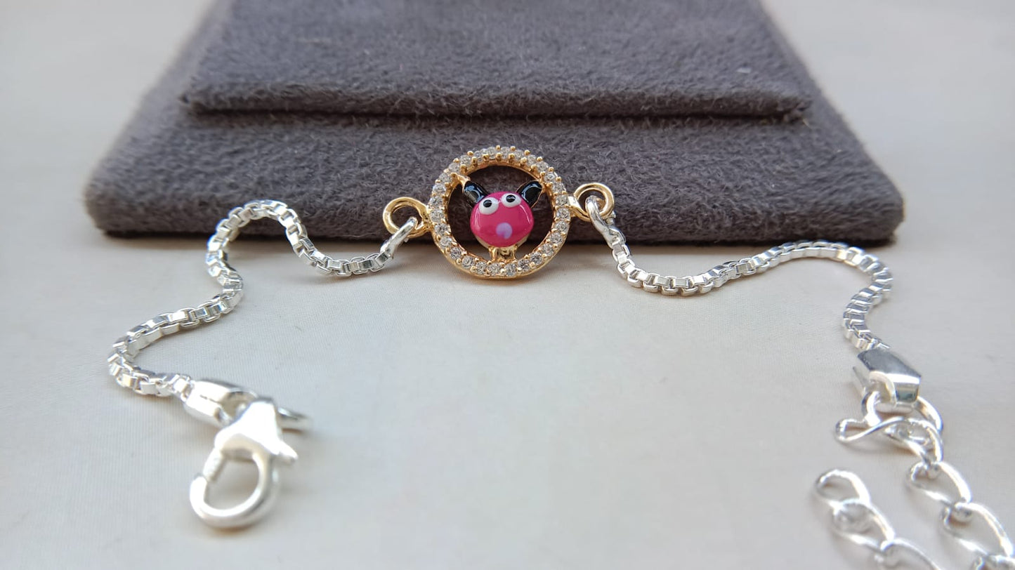 925 Pure Silver Pink Character Rakhi with Chain | Aryanz jewellery [kids]