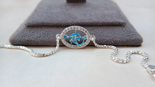 925 Silver Ram Rakhi with Blue Enamel & Crystal Detail