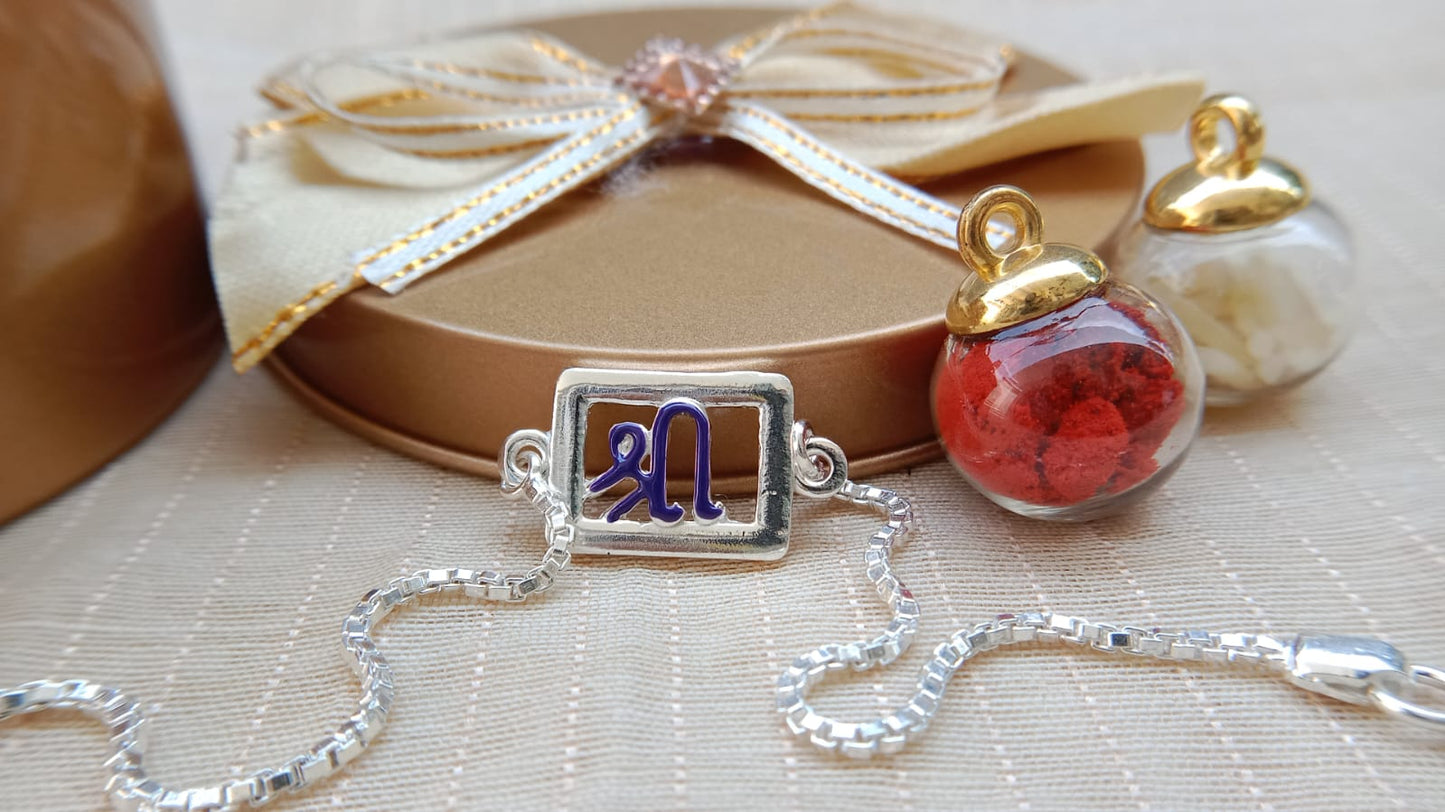 925 Pure Silver Blue Enamel Designer Rakhi for Brother