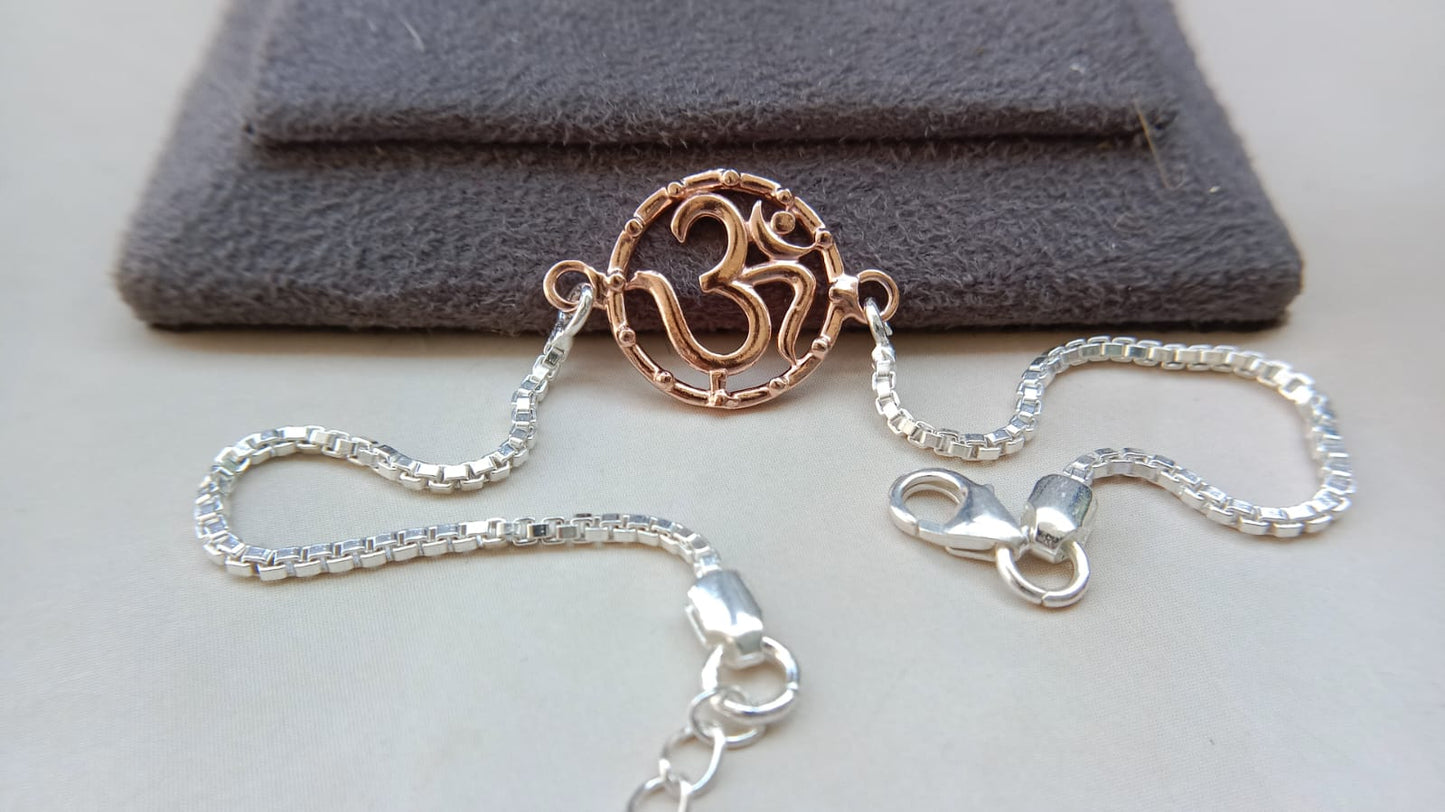 925 Pure Silver Om Rakhi – Elegant Silver Chain Rakhi
