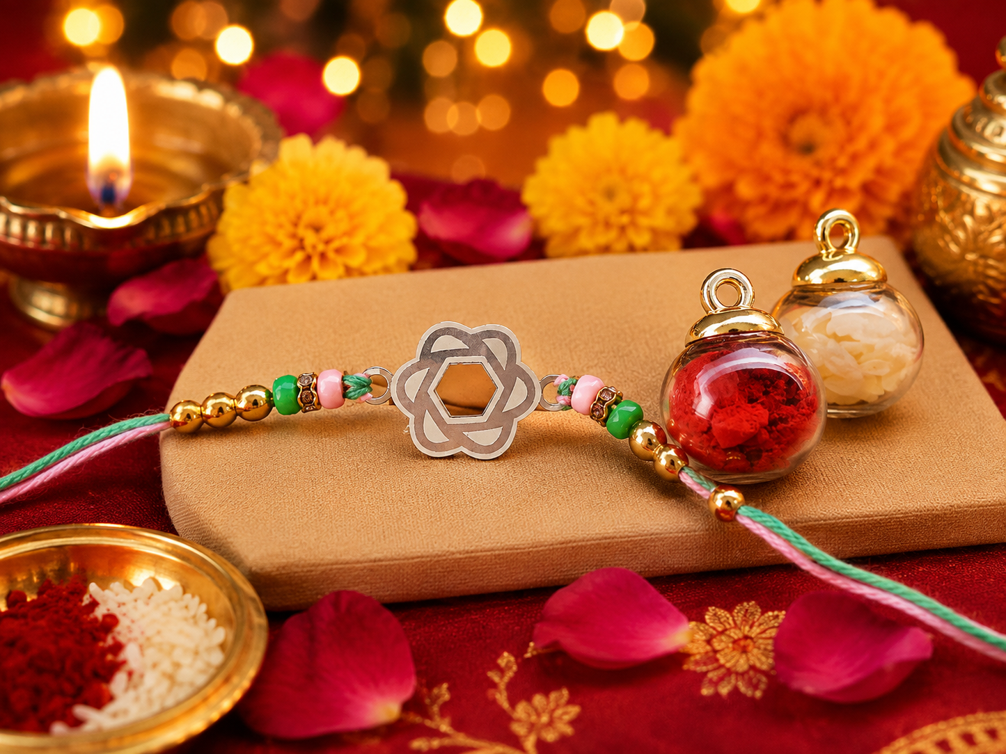 925 Pure Silver Floral Rakhi with Colorful Beads | Aryanz jewellery [kids]