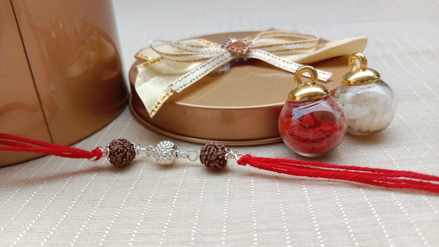925 Sterling Silver Rakhi for Brother | Rudraksha Traditional Rakhi