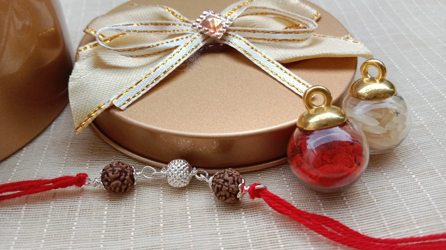 925 Sterling Silver Rakhi for Brother | Rudraksha Traditional Rakhi