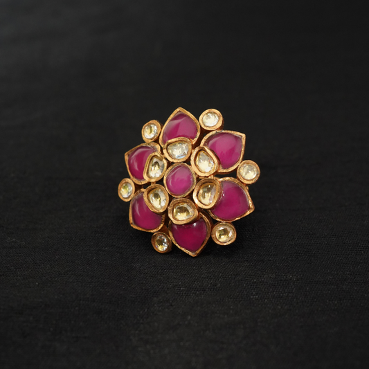 Gold Plated Pachi Kundan Ring with Ruby