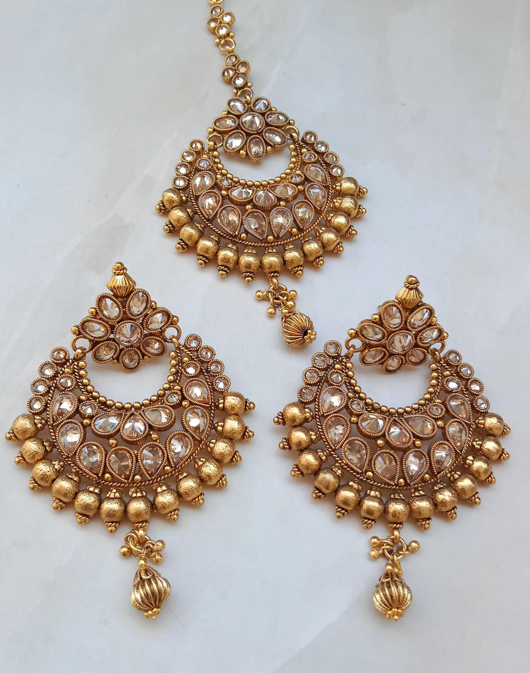 Golden Chandbali Earring Tikka Combo