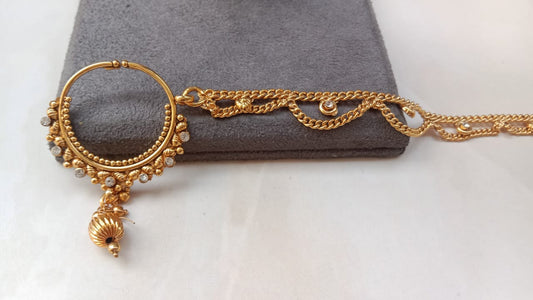 Gold-Plated Traditional Nath with Stone Detailing & Designer Chain