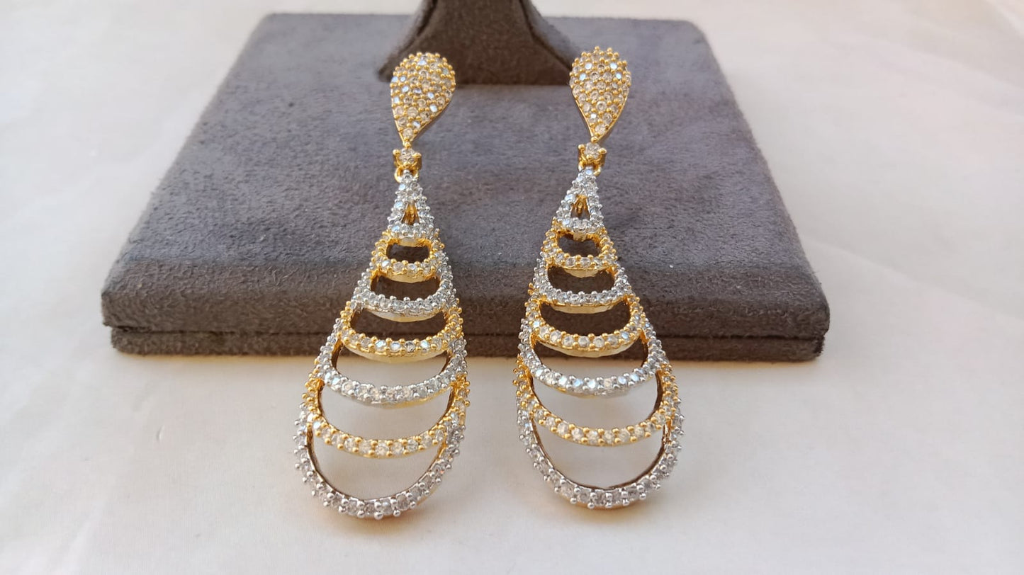 Luxury Gold Plated American Diamond Long Drop Earrings | Designer Party Wear AD Earrings for Women