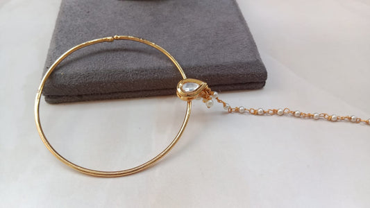 Golden Plated Kundan Nosering with Elegant Floral Charm
