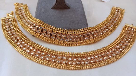 Traditional Gold Plated Kundan Payal | Heavy Bridal Anklet Pair