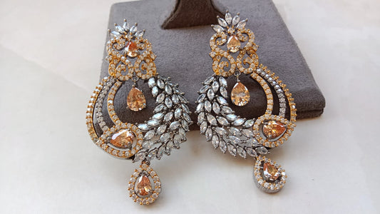 Victorian AD Statement Earrings with Dual Plating & Pear Drop Stones