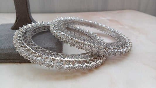 Rhodium Plated Designer Bangle Set – Elegant Stone Studded Party Wear Bangles