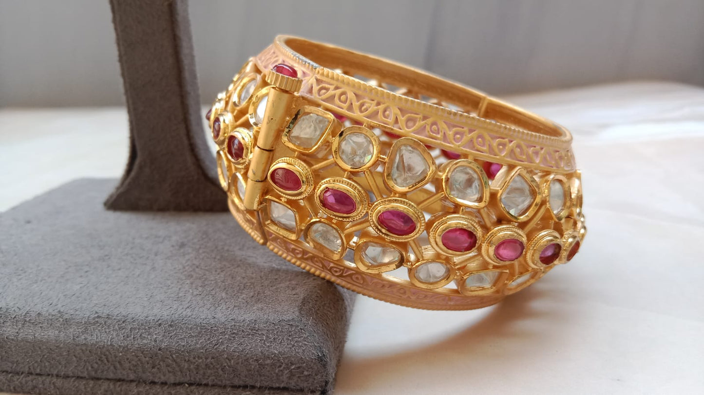Kundan bracelet with Ruby Stones & Gold Plating