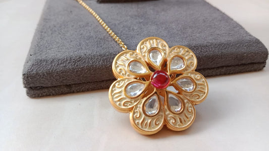 Kundan Floral tikka with Ruby Center – Gold Plated Mint/White Enamel Design