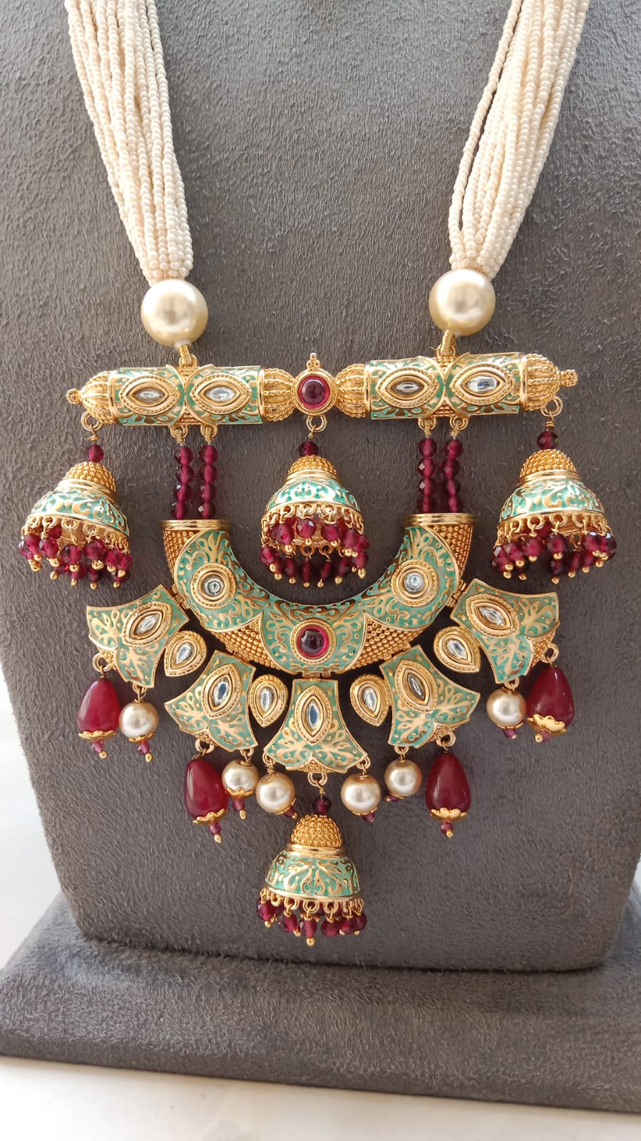 Royal Meenakari Long Haar Set with Pearl Strings & Jhumki Drops