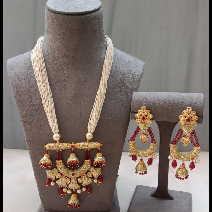 Royal Meenakari Long Haar Set with Pearl Strings & Jhumki Drops