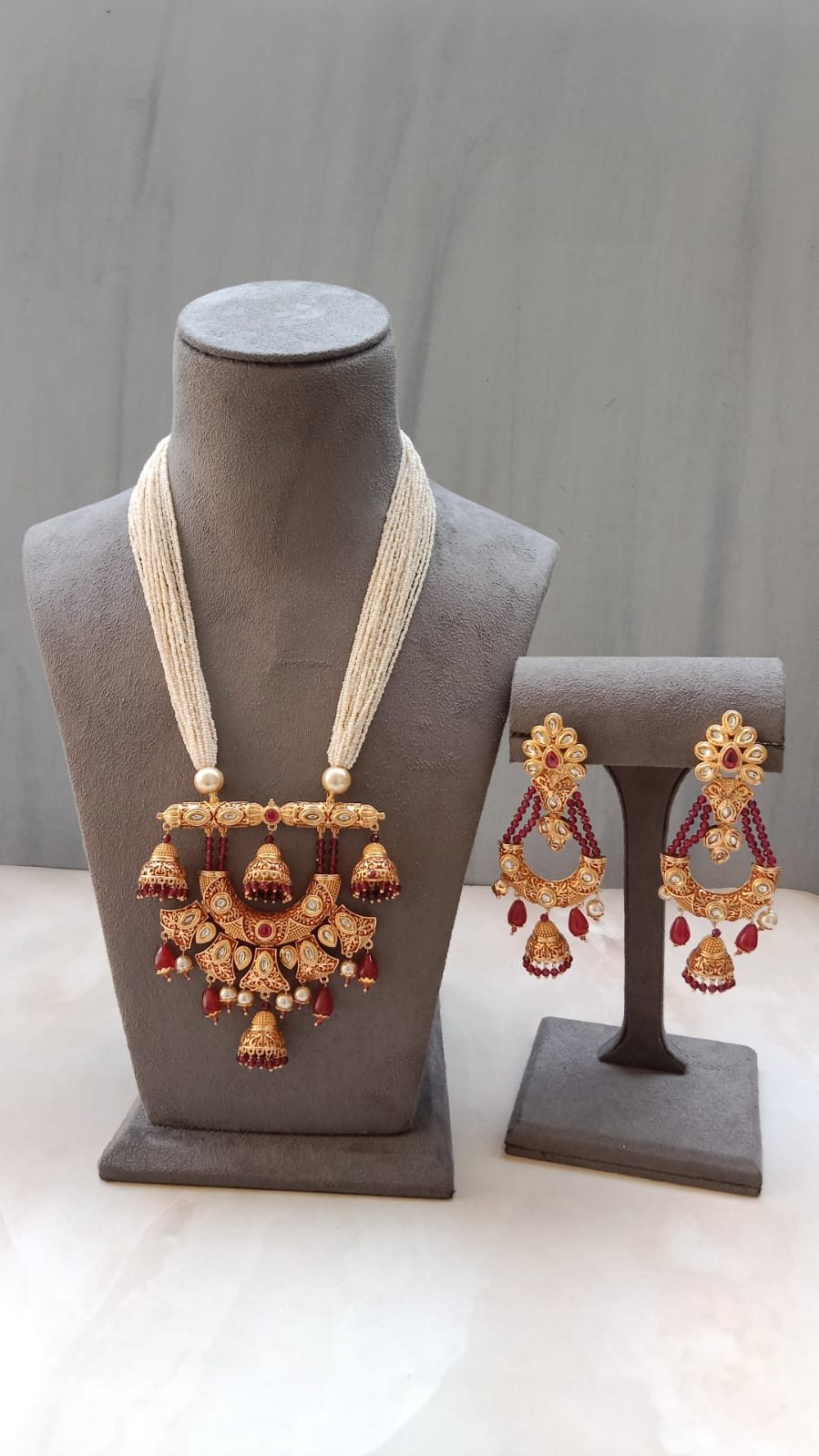 Royal Meenakari Long Haar Set with Pearl Strings & Jhumki Drops