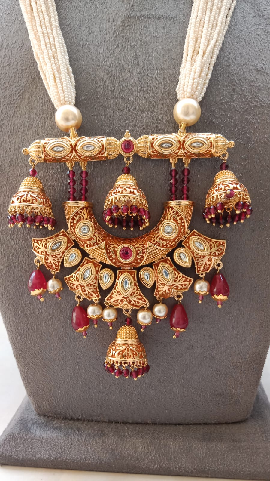 Royal Meenakari Long Haar Set with Pearl Strings & Jhumki Drops