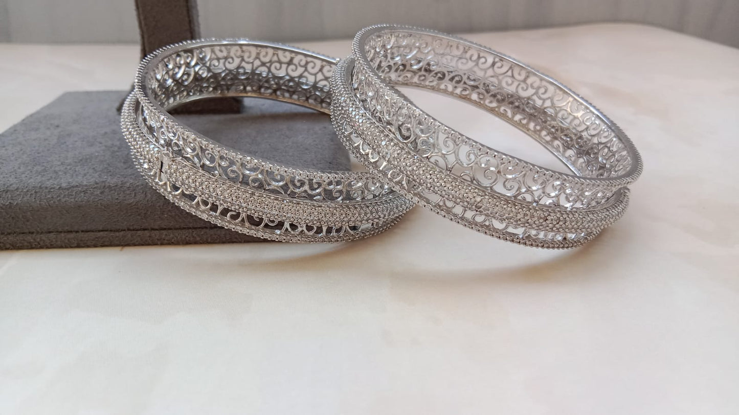 Rodium plated Dual Bangle Pair