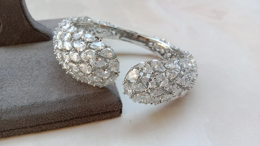 Openable Bracelet with Silver Plating and AD Stones