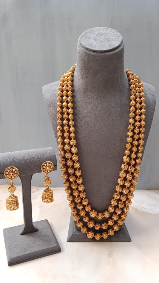 Gold plated Triple layer long haar with earrings