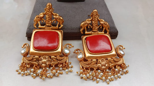 Temple Coral Earrings