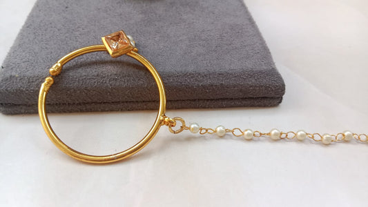 Minimalist Golden Plated Kundan Nosering with Pearl Chain