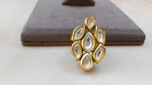 Gold Plated Kundan Statement Ring