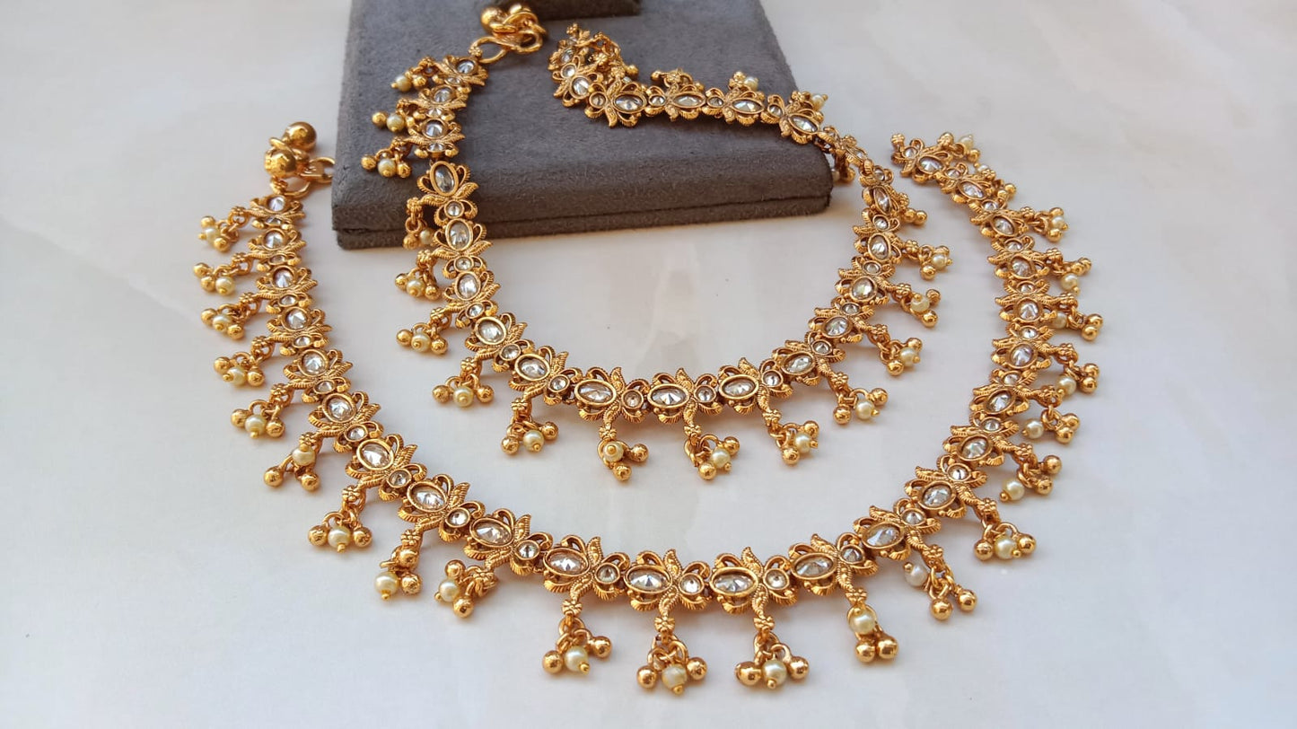 Traditional Kundan Anklet / Kardhani Set with Pearl Drops