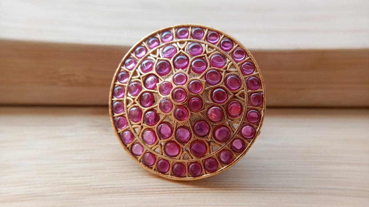 Gold Plated Multicolour Adjustable Statement Ring for Women