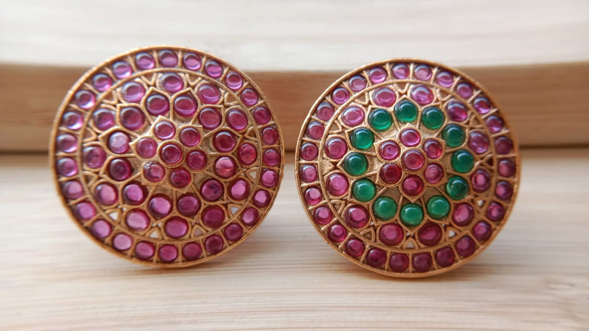 Gold Plated Multicolour Adjustable Statement Ring for Women