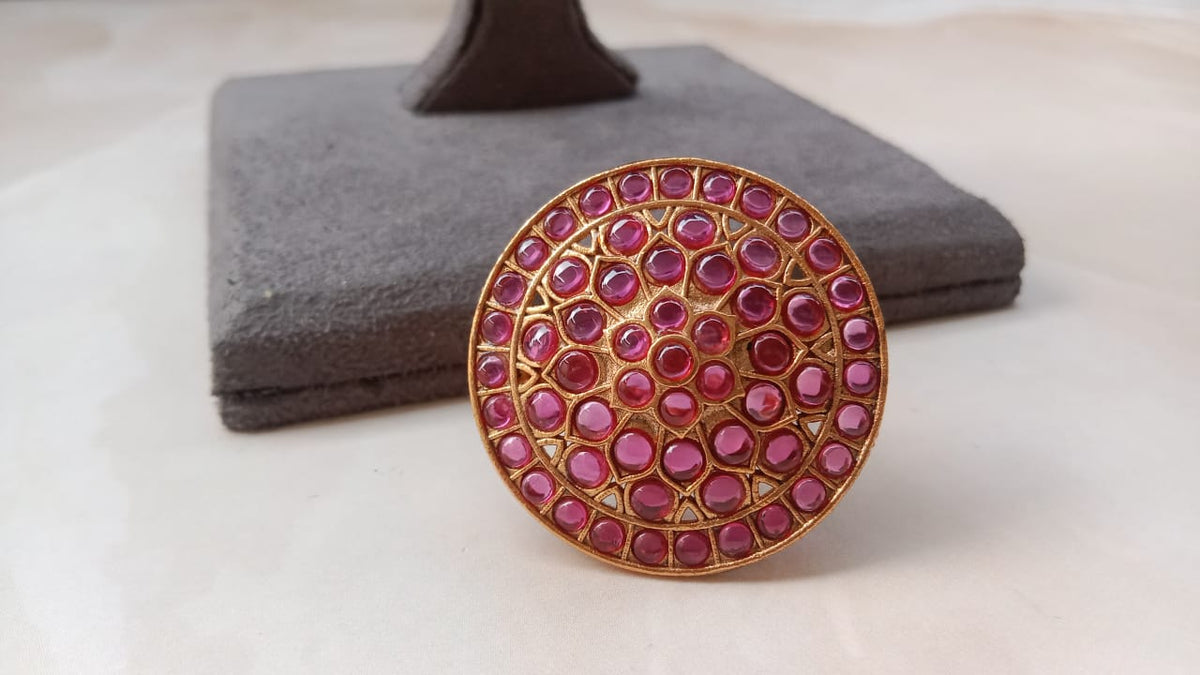 Gold Plated Multicolour Adjustable Statement Ring for Women