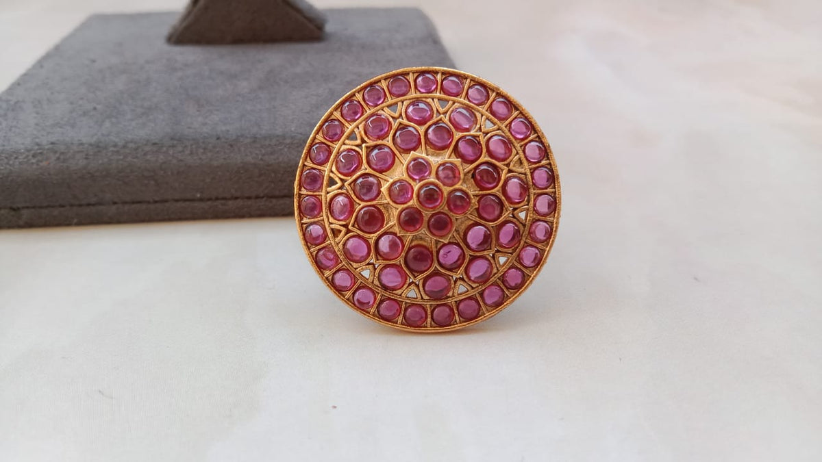 Gold Plated Multicolour Adjustable Statement Ring for Women