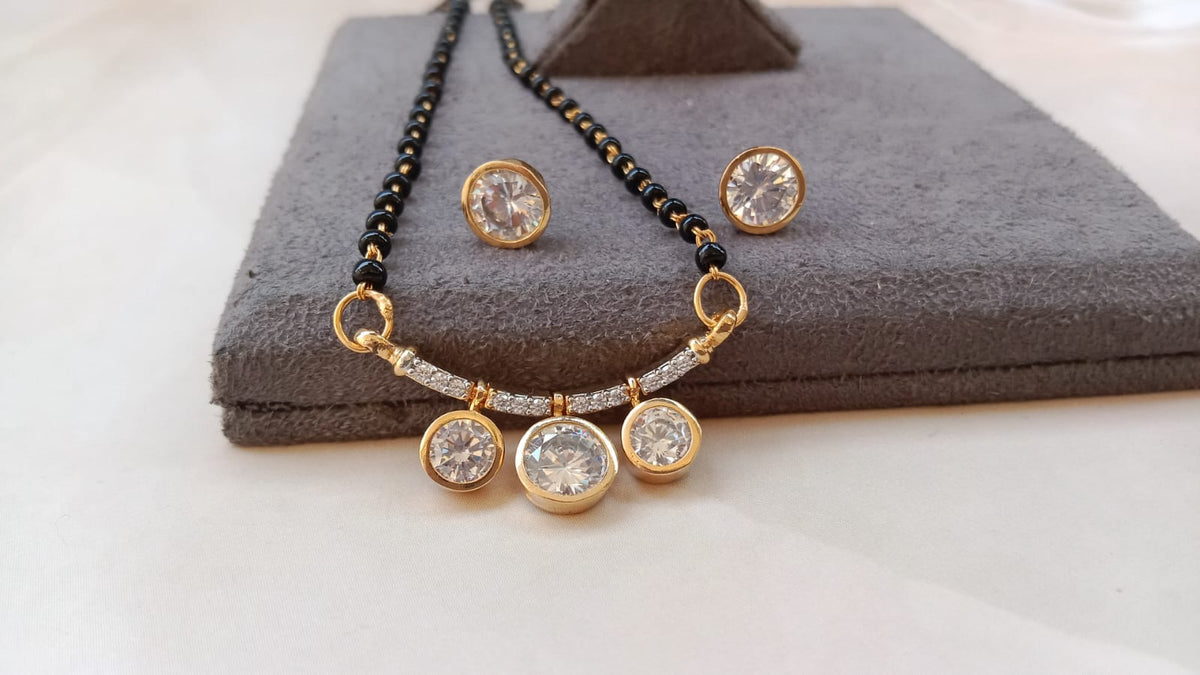 Hanging Drop Mangalsutra Set with Matching Round Earrings – Available in Yellow Gold, Silver, and Rose Gold Plating