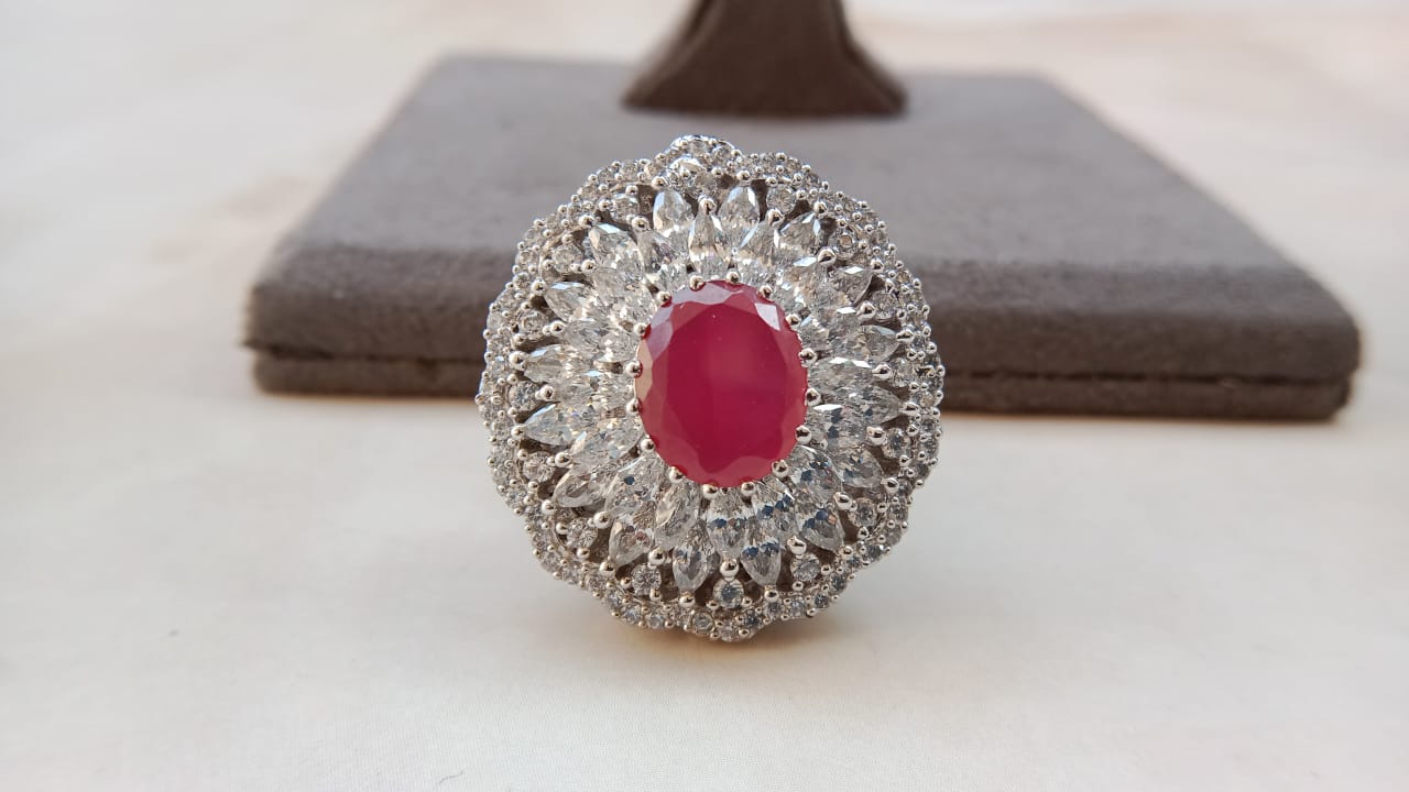 Elegant AD Ruby Rodium-Plated  Ring