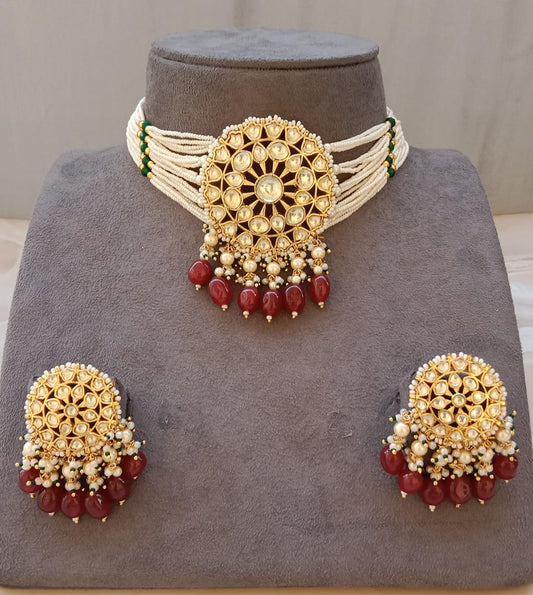 Kundan Choker Set with Ruby Drop & Elegant String Design
