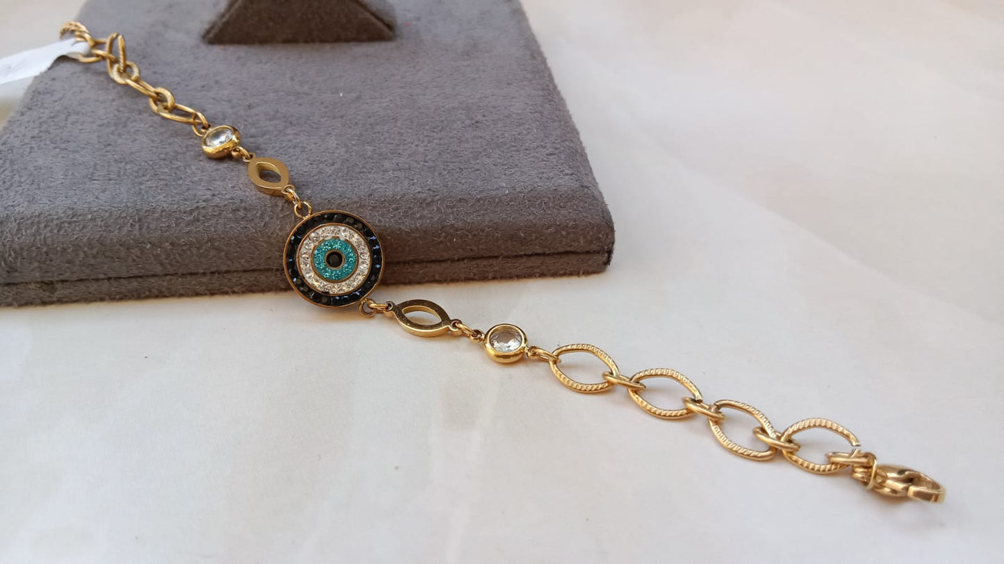 Flexible Bracelet with Evil Eye and AD Stones