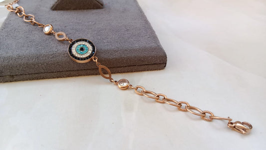 Flexible Bracelet with Evil Eye and AD Stones
