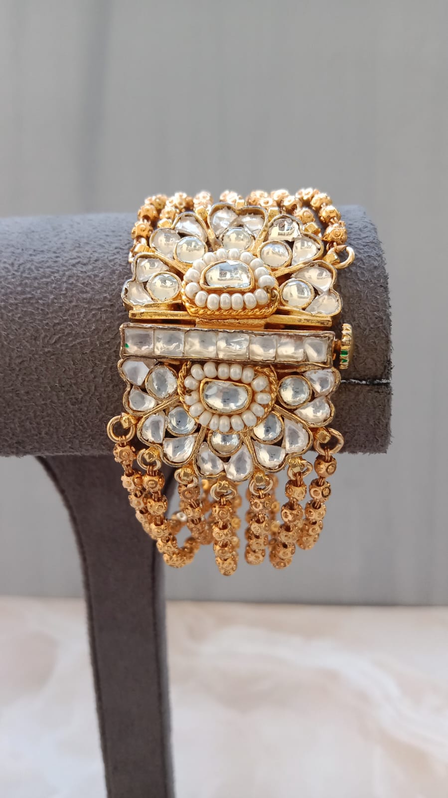 Gold-Plated Multi-String Kundan Openable Bracelet