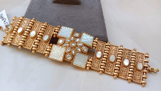 Gold-Plated Mother-of-Pearl  Openable Statement Bracelet