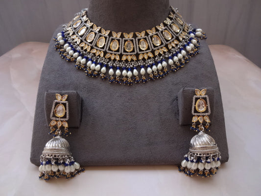 Royal Polki Choker Set with Pearl Drops & Jhumka Earrings