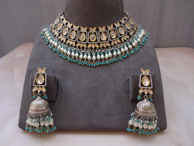 Royal Polki Choker Set with Pearl Drops & Jhumka Earrings