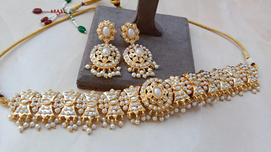Grand Oval Jadau Choker Set with Pearl Drops