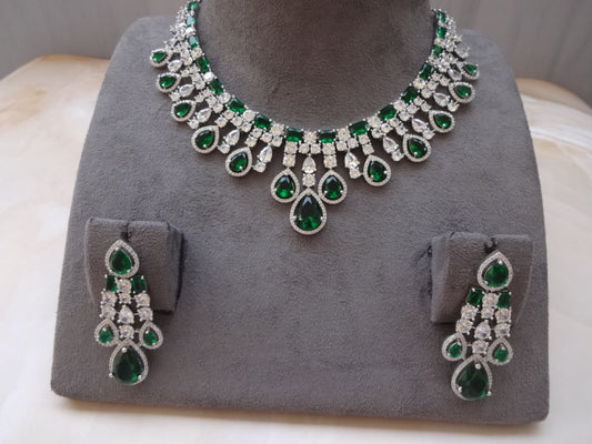 Green American Diamond Necklace set