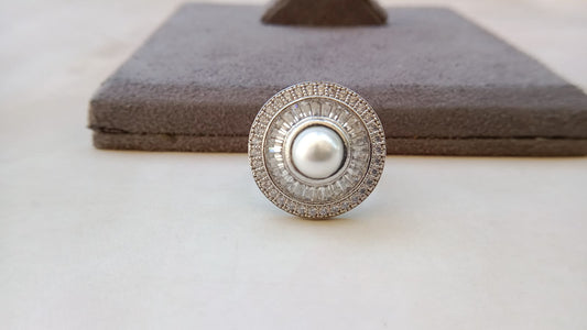 Rodium Pearl Ring