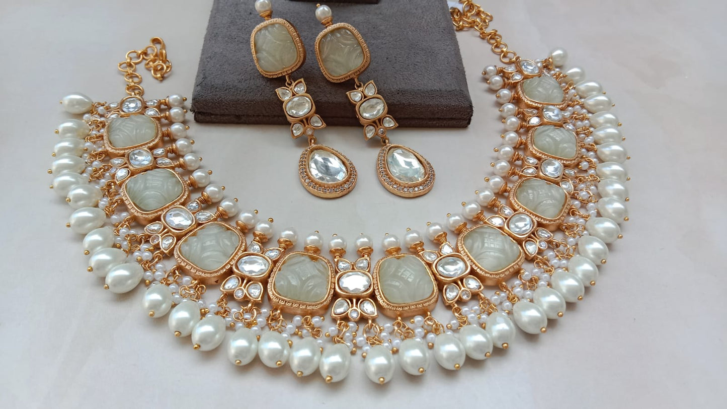 Carved Ivory Stone Necklace set