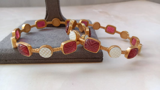 Ruby MOP Carved Stone Bangle