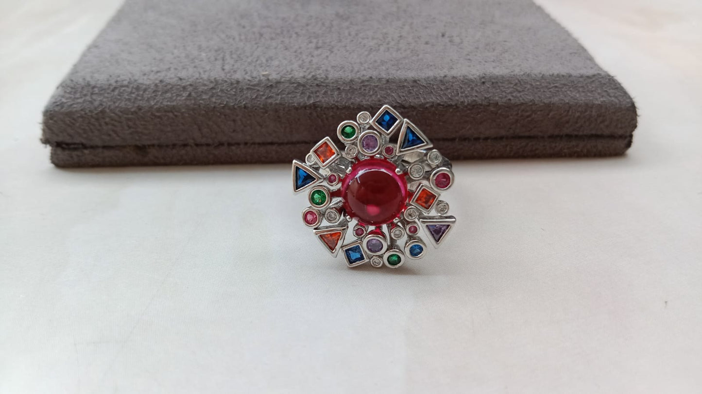 Multicolored Stone Adjustable Ring