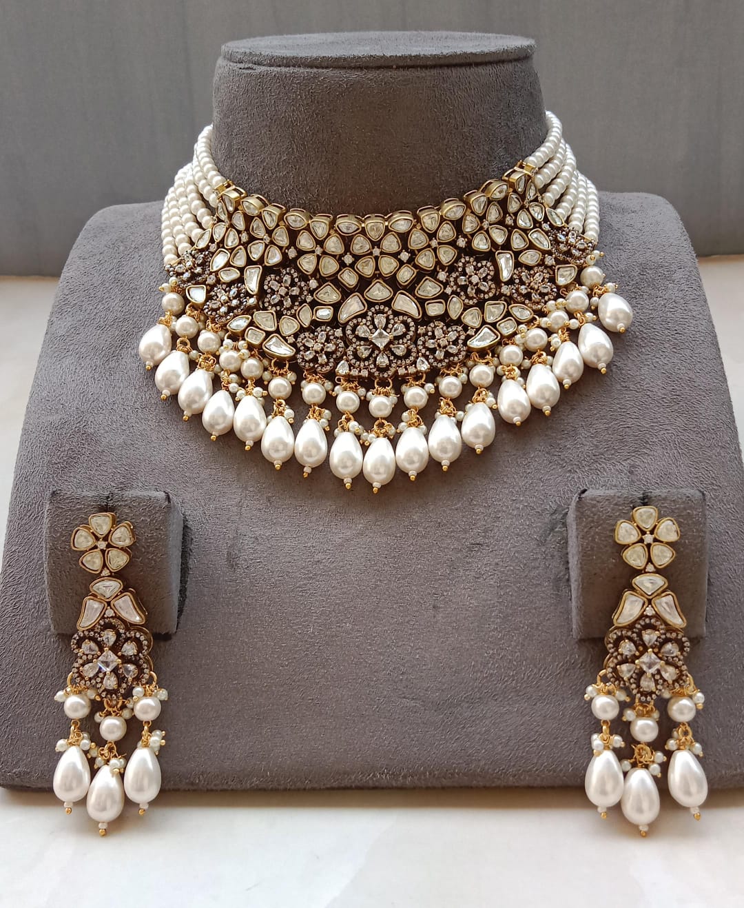 Polki Pearl Bridal Choker Set